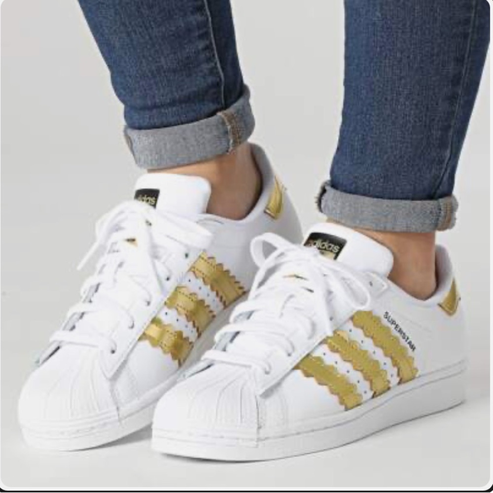 Adidas Women's Superstar White and Gold Sneakers